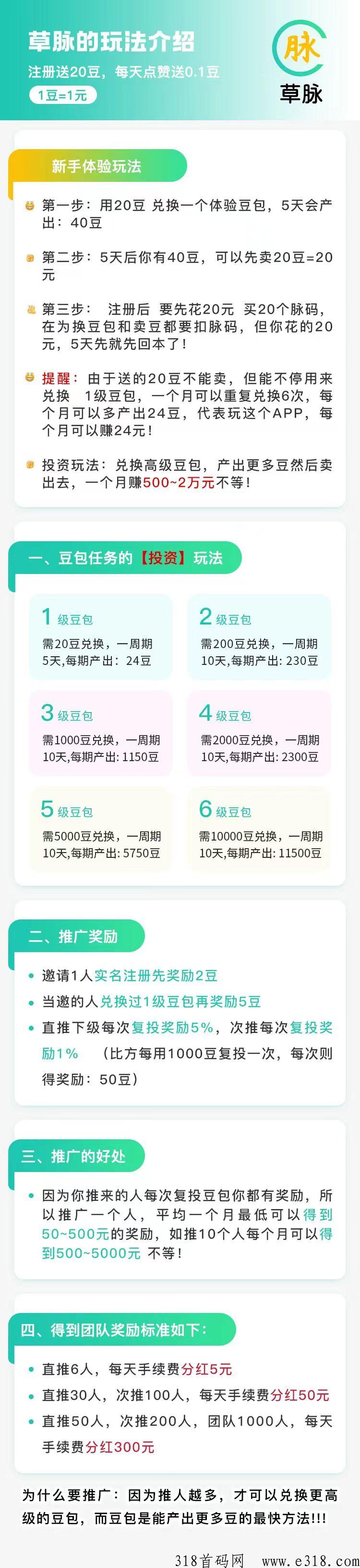 草脉首码，注册送20豆，每天领取分h，免费发
