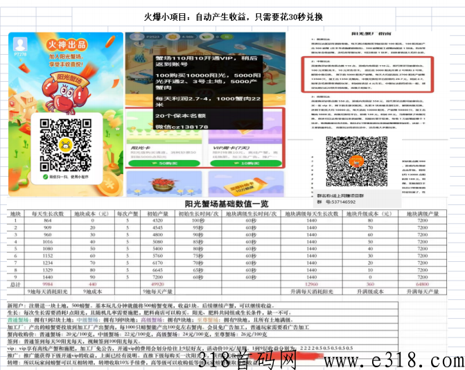 阳光螃蟹，2023年火爆项目，自动产生收益，3秒兑换