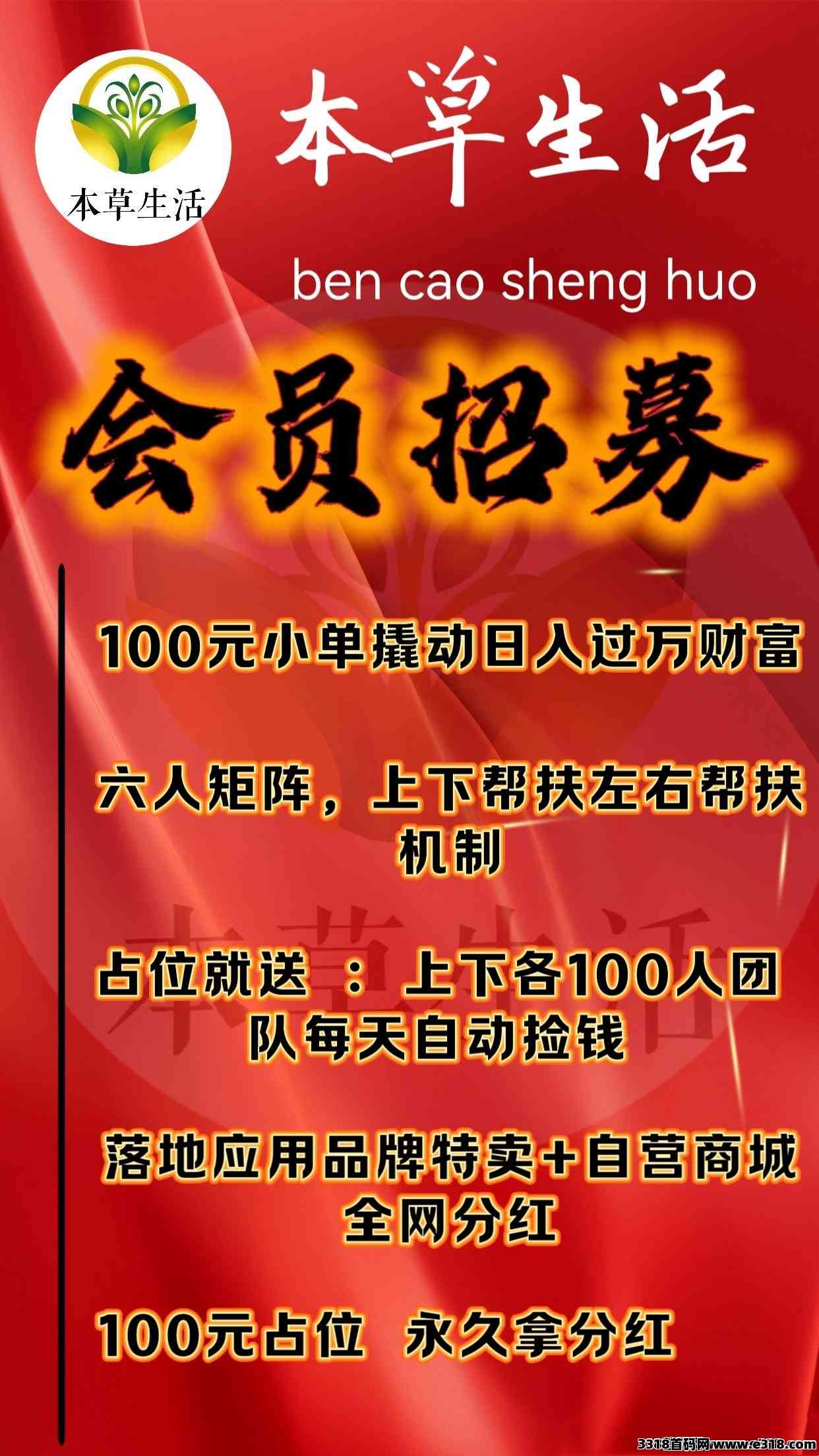 本草生活首码团队长，矩阵滑落+公排自动赚等于零撸，赚到爆单