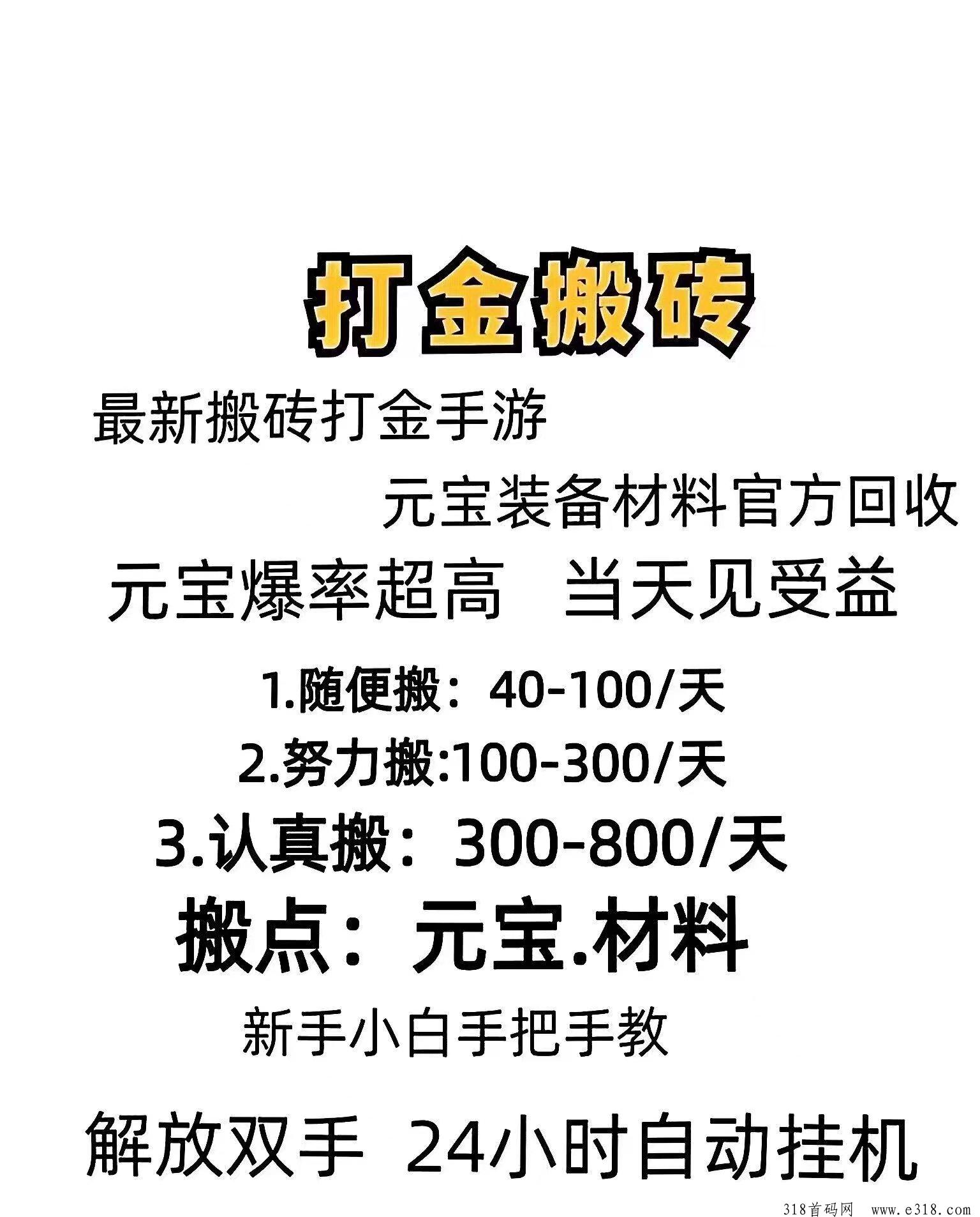 2024全新游戏搬砖打金，免费带