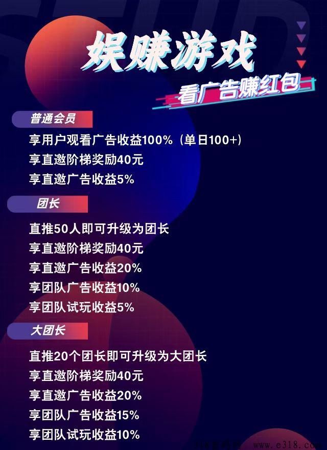 娱赚剧场首码，广告联盟大放水，直推50人开渠道拿代收益