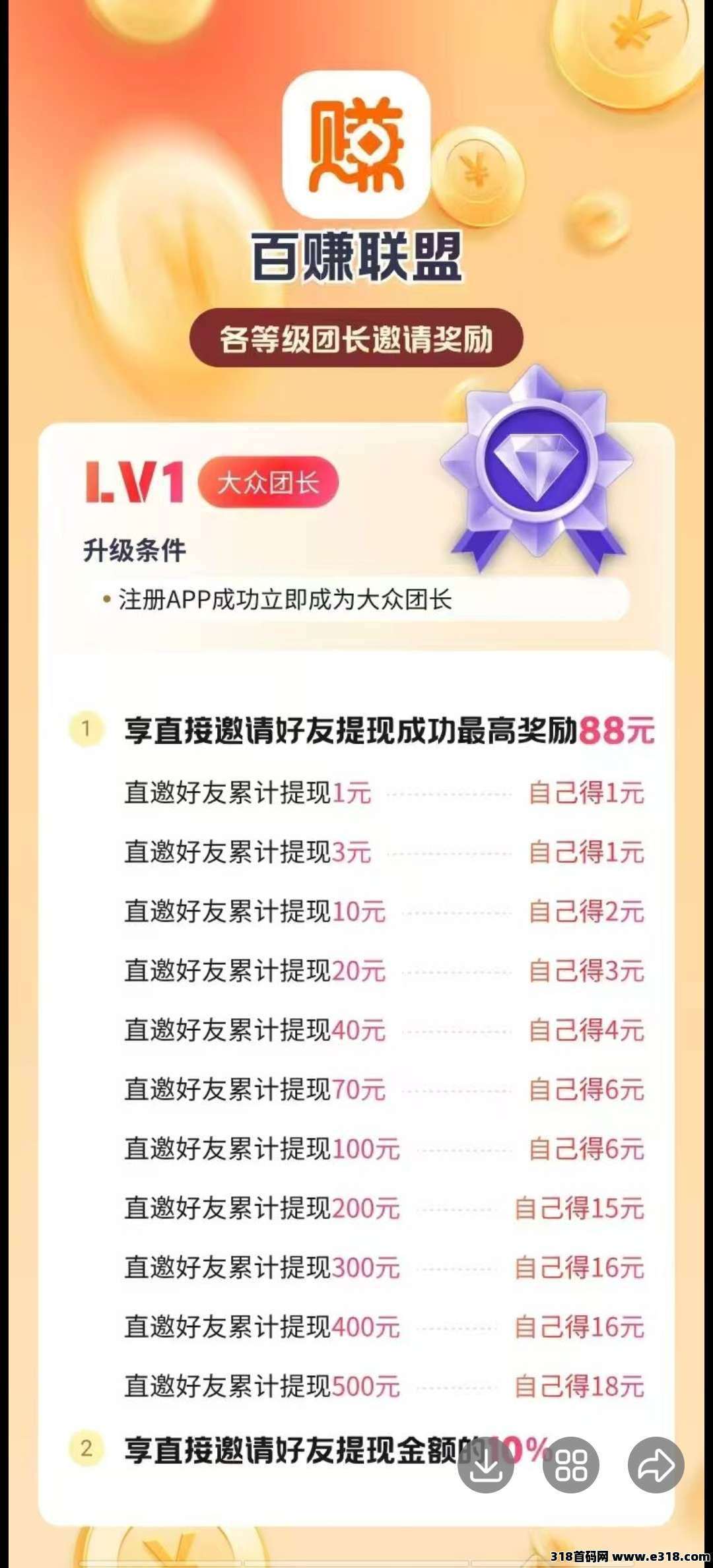 百赚联盟首码，注册就送团队长