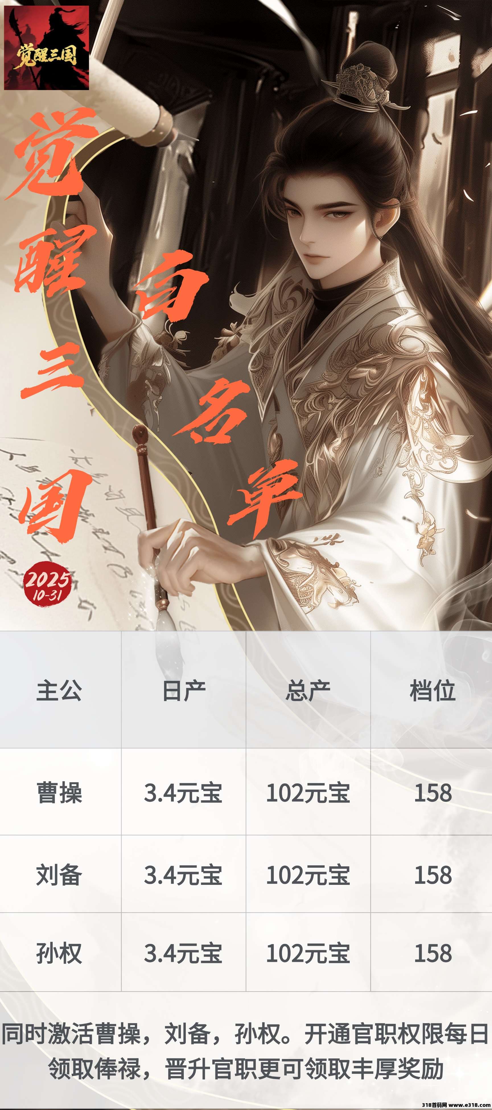 觉醒三国，招募首码