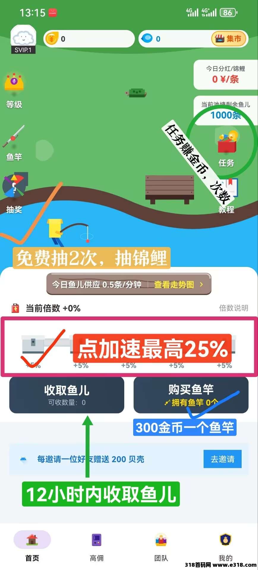 首码鱼塘APP，每天钓到的鱼去系统回收