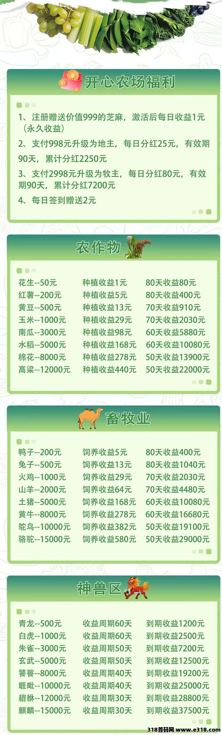 首码内测【开心农场】注册就送芝麻，0撸每天签到得奖励