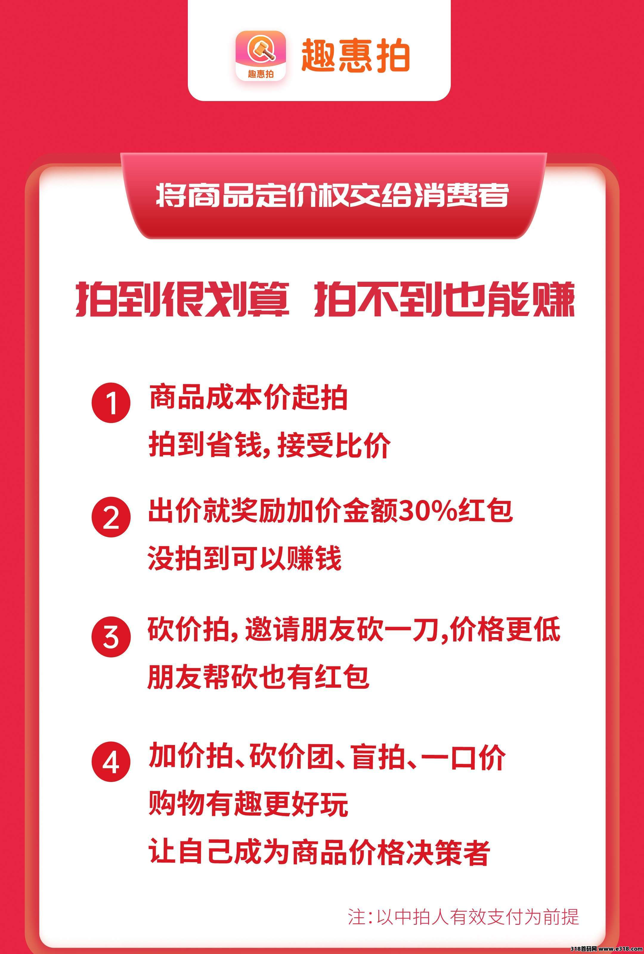 首码刚出，趣惠拍，招募首批团队长，加价就赚红包，拍不到也赚钱