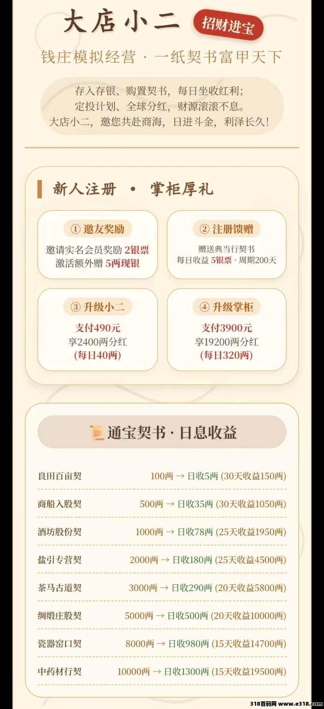 大店小二，预热，纯零撸可玩，每天点一下签到