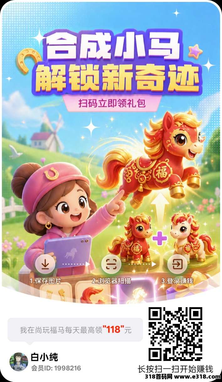 尚玩福马，首码零撸，合成广告赚玩法，保底收益高，放水中，新品上线