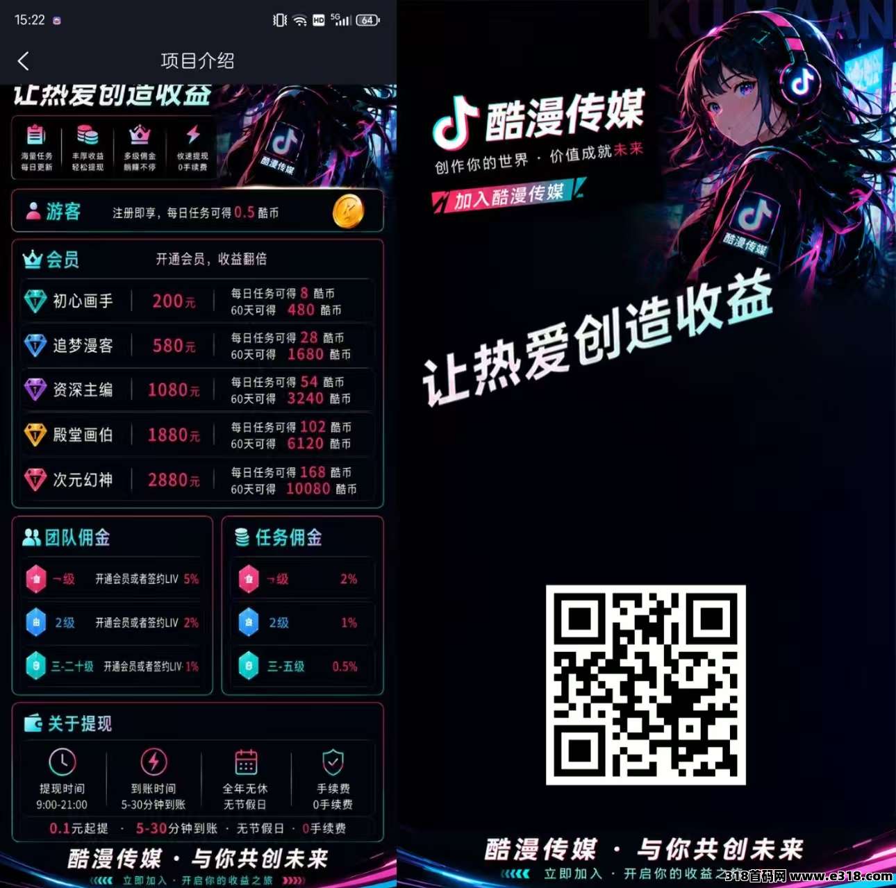 酷漫传媒零撸新项目！玩法简单，每天点下赚取零花团队收益高！