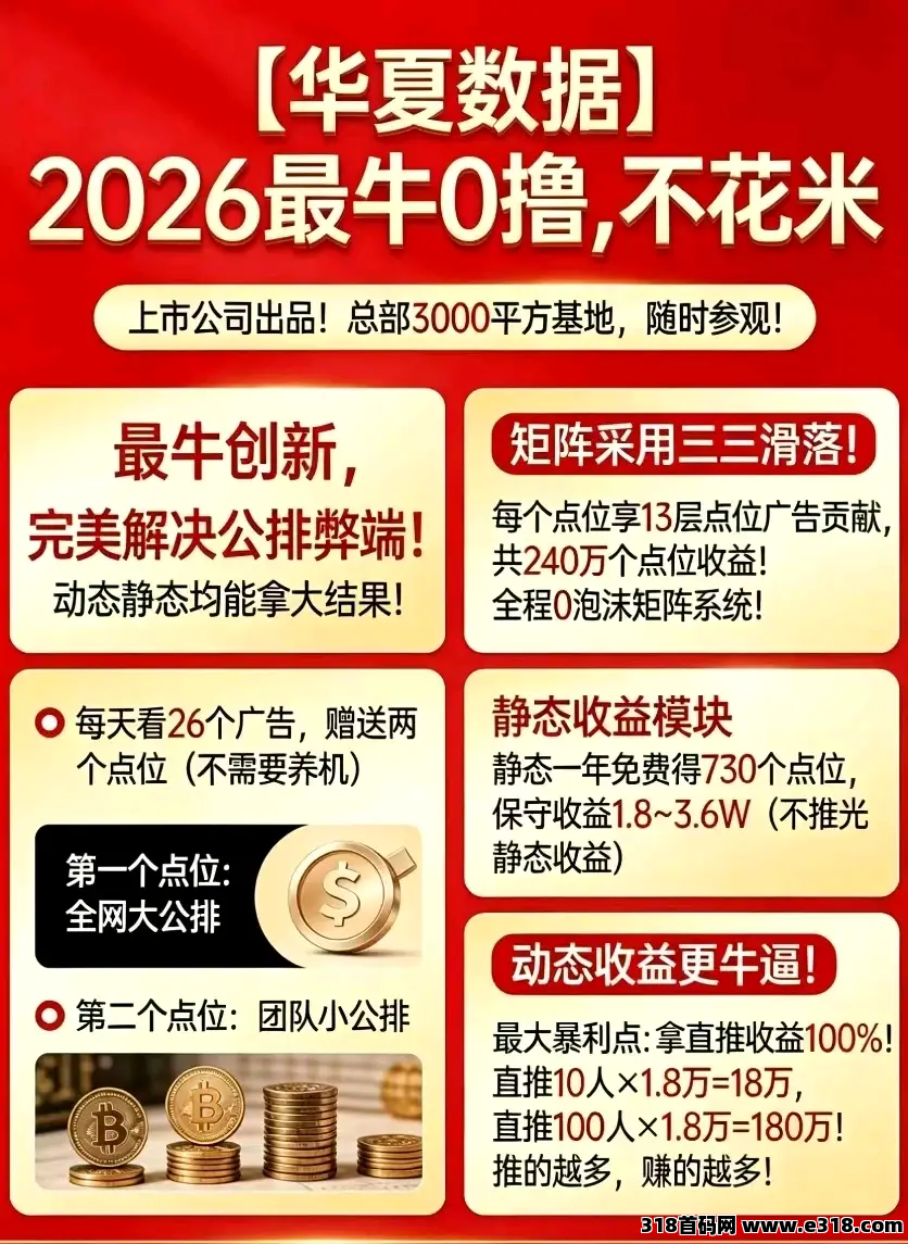华夏数据最新全自动挂机零撸赚钱