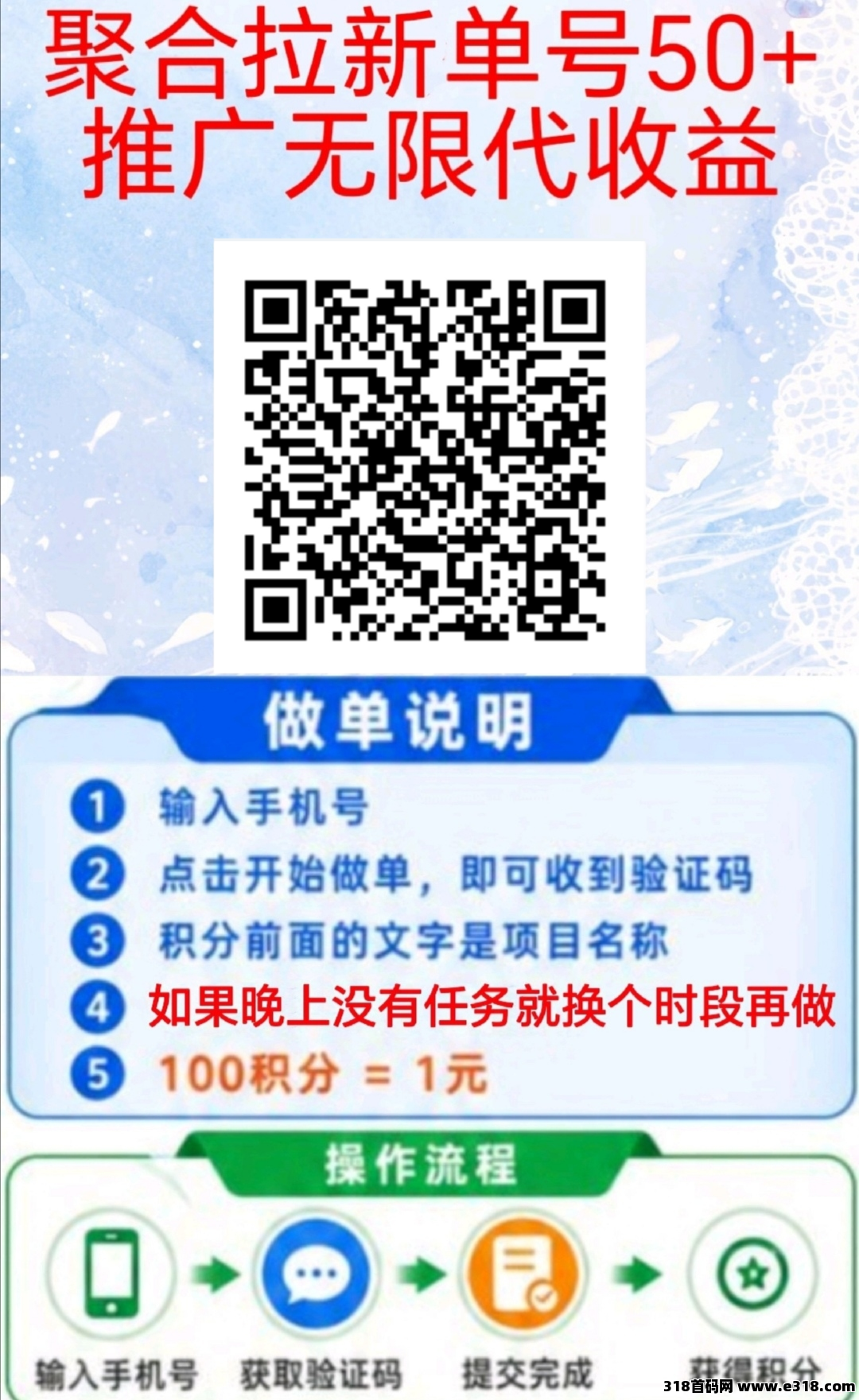 聚合拉新首码，填入验证码就有收益，不下载不实名