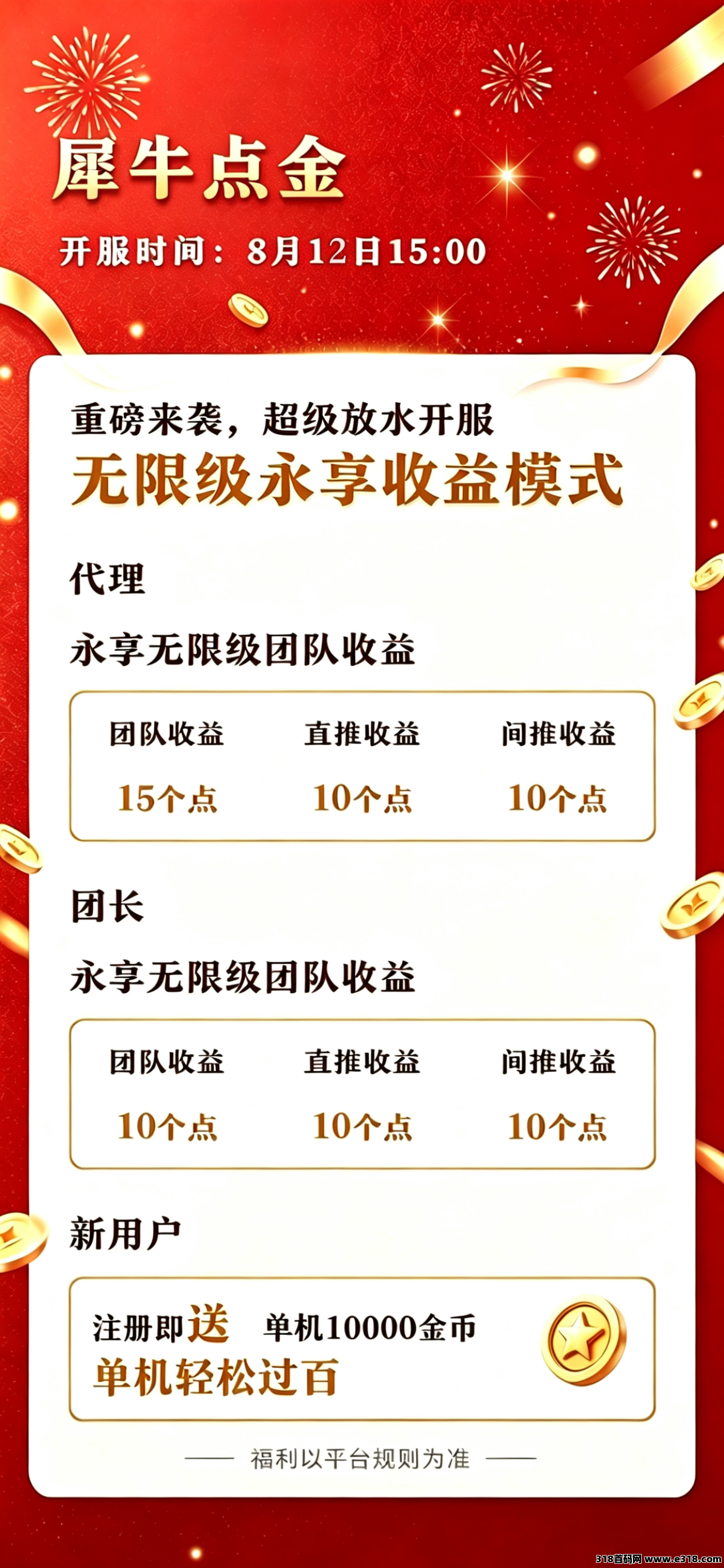 下午食尚2台犀牛点金，首发上线，有团队长的来