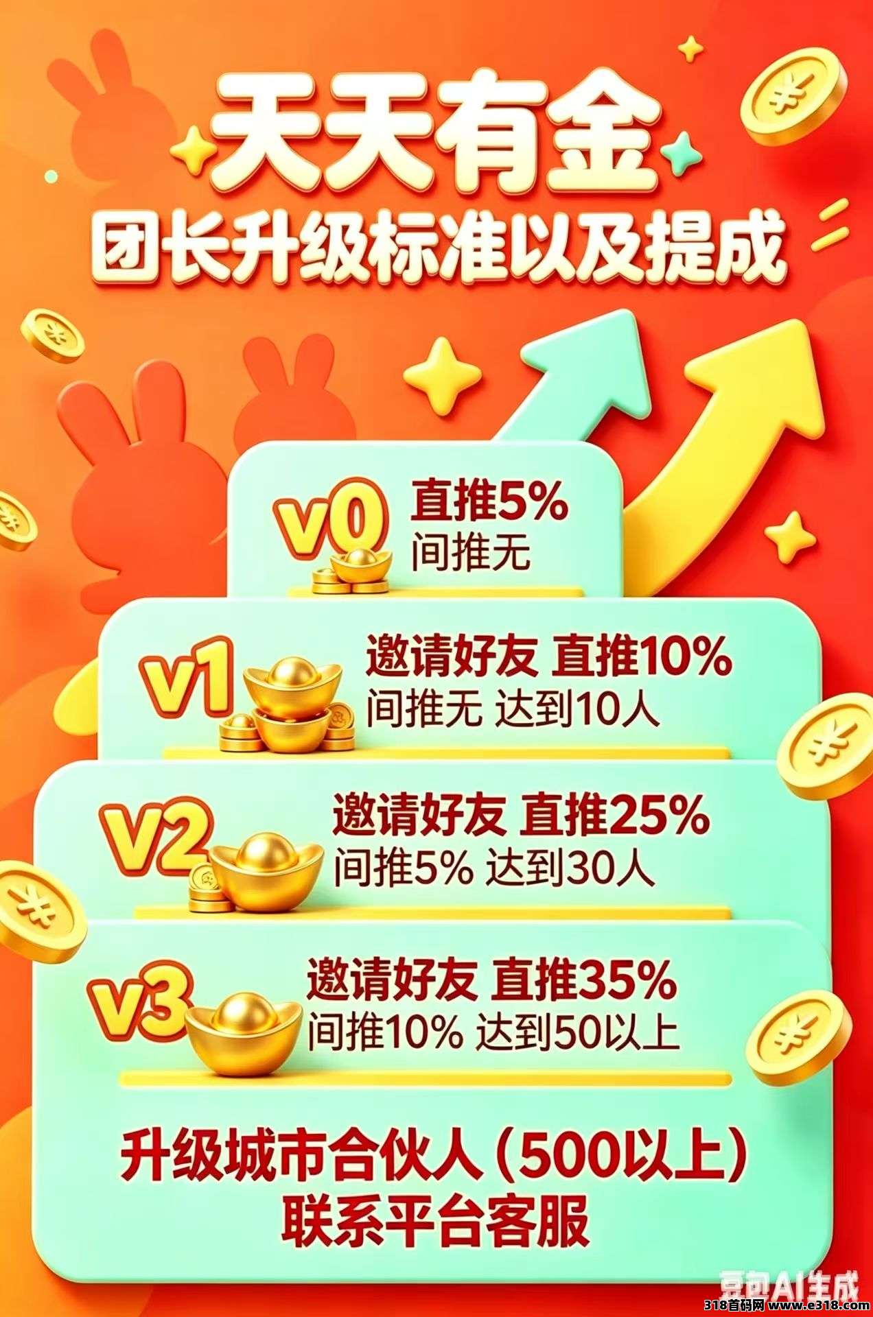 【天天有金】零撸速上，福利拉满，每天收益高，开通团队拿无限收益
