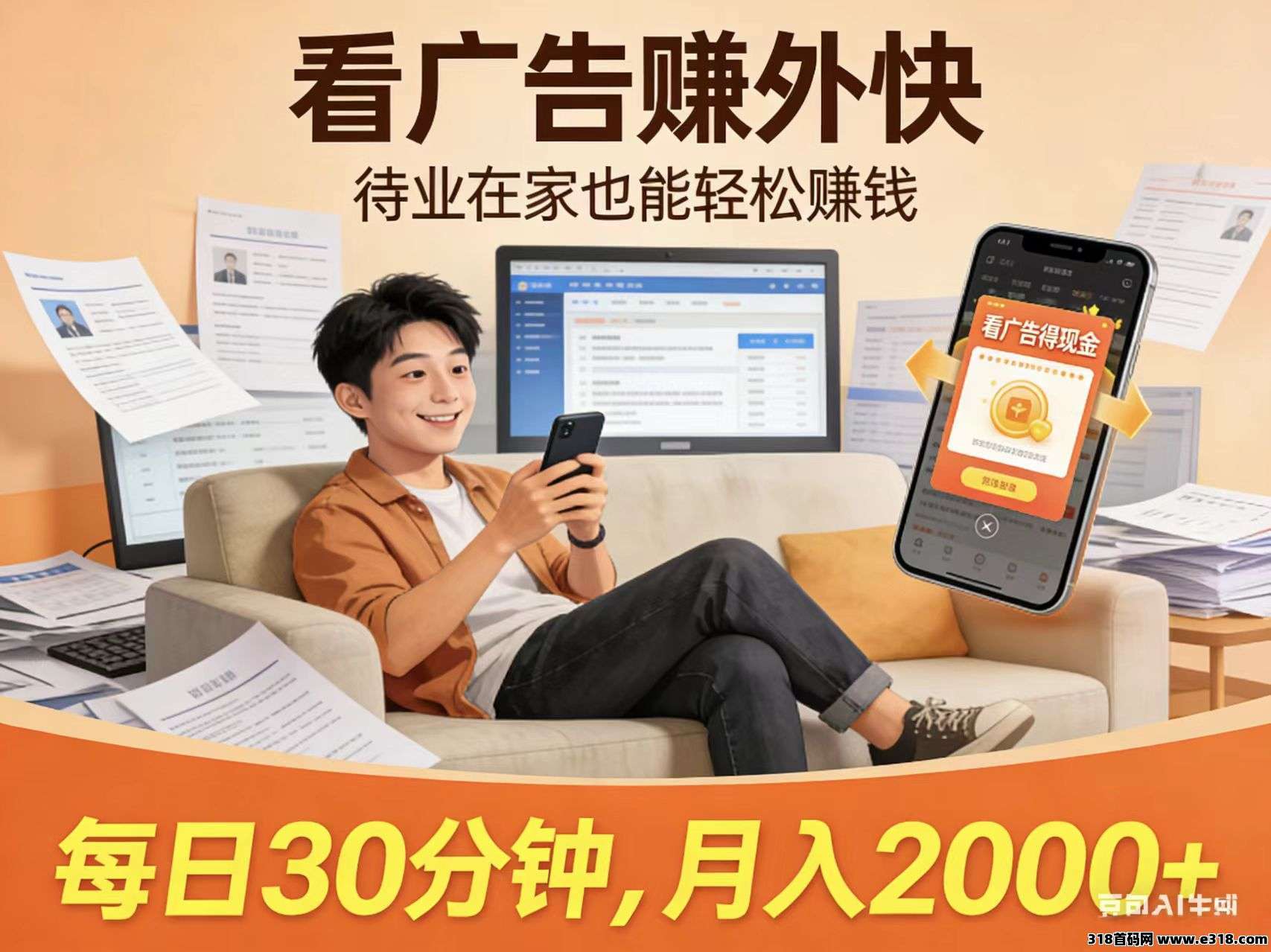 首码友可赢，零撸看广告，不用养机，收益有保底