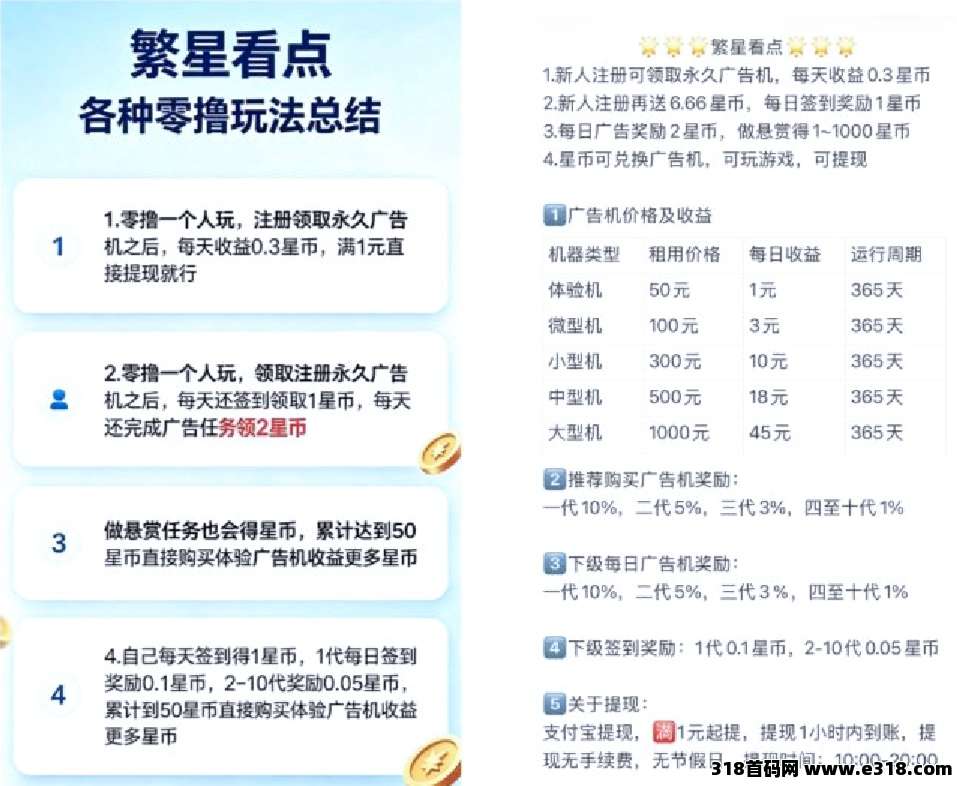 繁星看点首码零撸，刚出一秒速度上车吃肉，每日签到即可，注册即送6.66星币