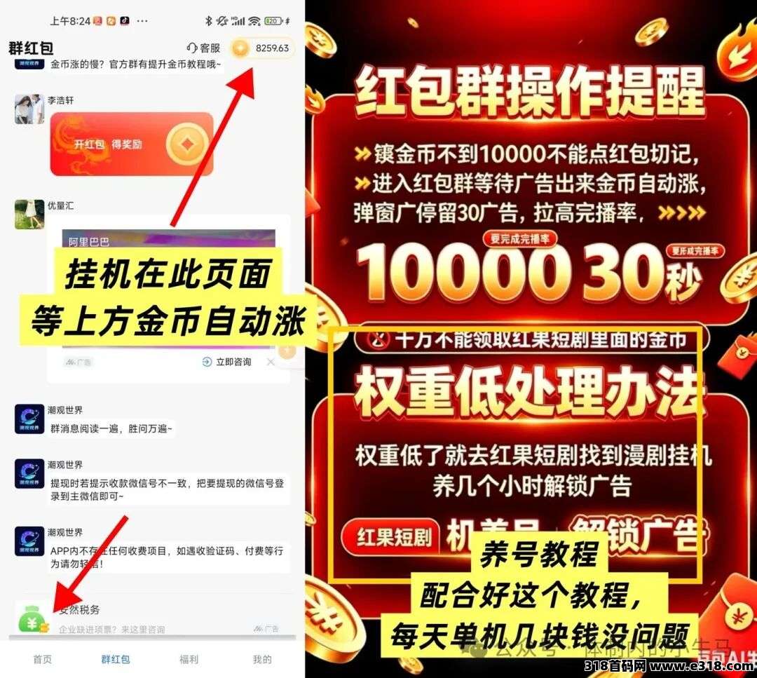 潮观视界：类似星推盒半自动挂机攒金币！单机收益高