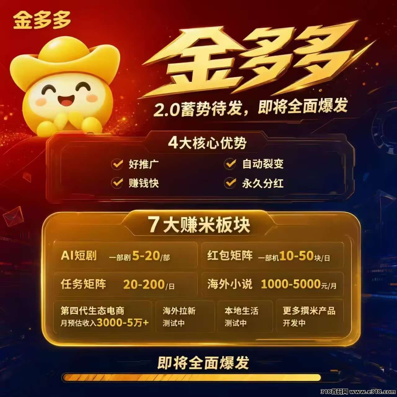 金多多刚出:嗦粉期间，结合幸运红包和高佣联盟+AI短剧+悬赏+新电商+拉新